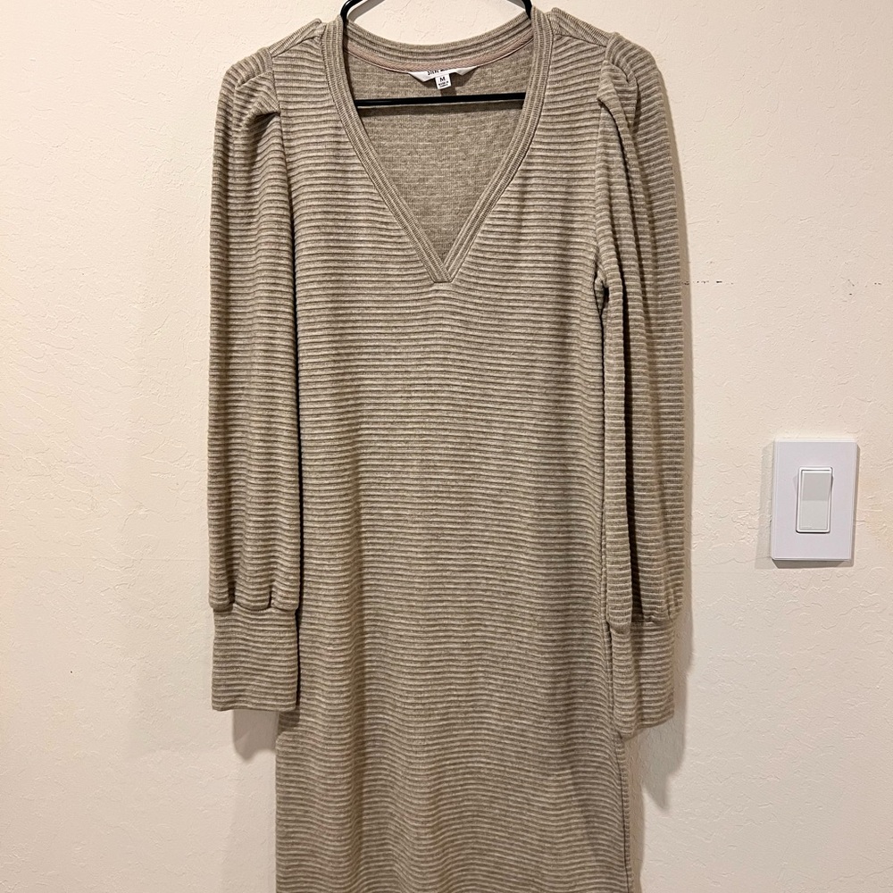 Ribbed Tan V-Neck Dress